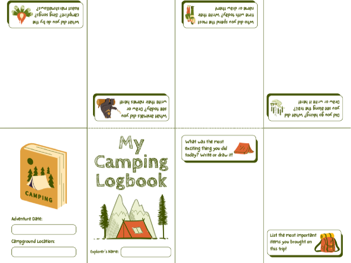 Camp Planner Printable- Planner- pictures, text, and blank white spaces with black lines- kids activities blog