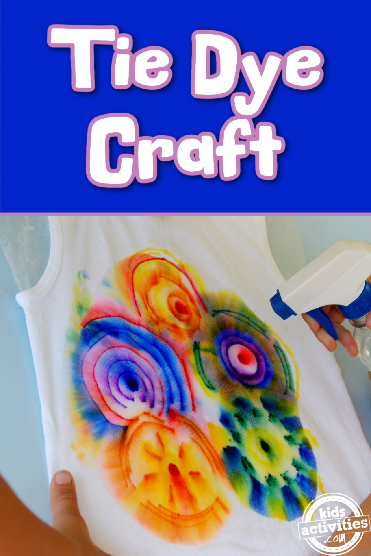 Tie Dye Science Experiment- tank top with colorful tie dye and spray bottle- kids activities blog