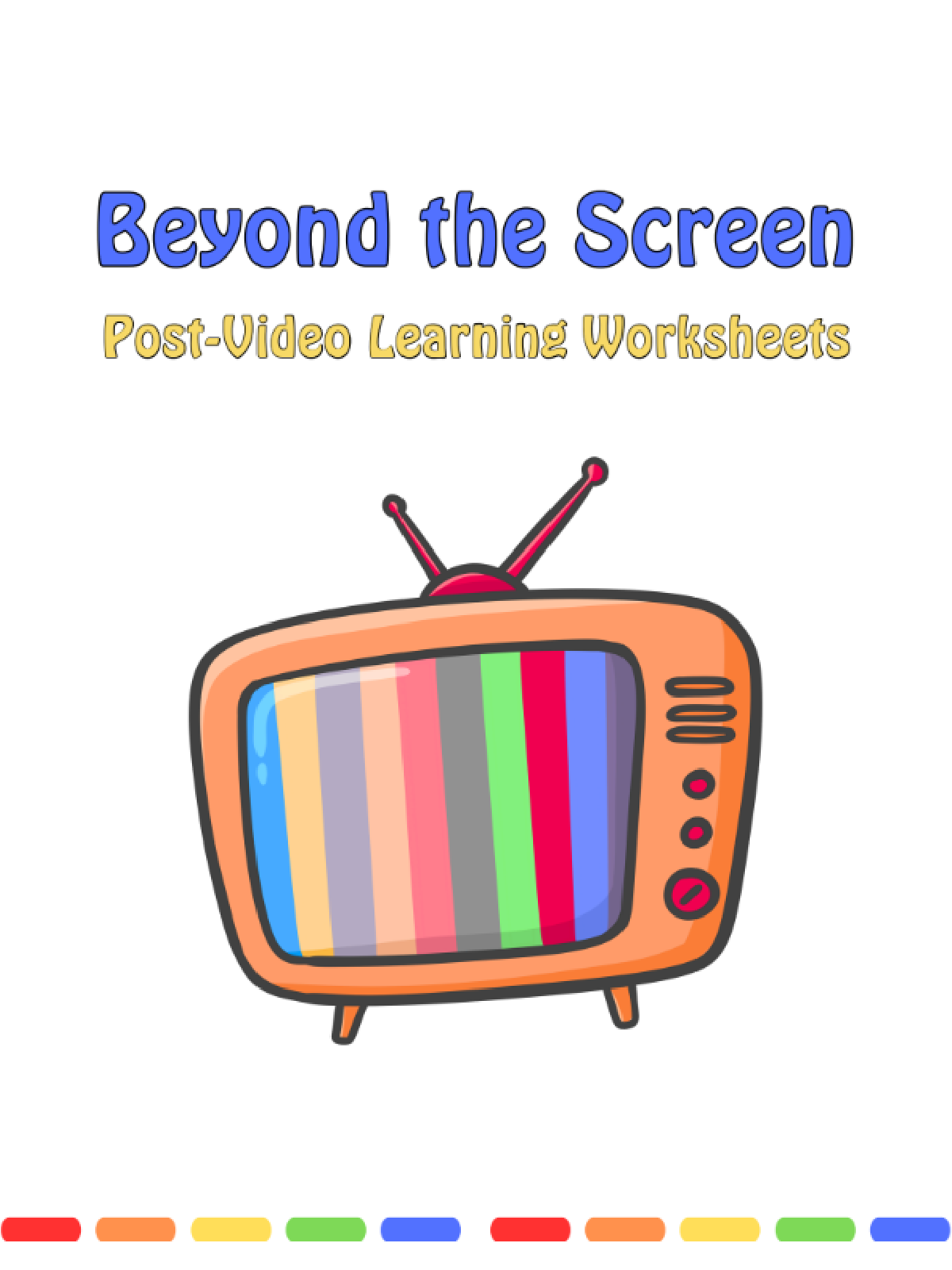 Video Worksheets- Cover- With TV, text, and colors pdf file- kids activities blog