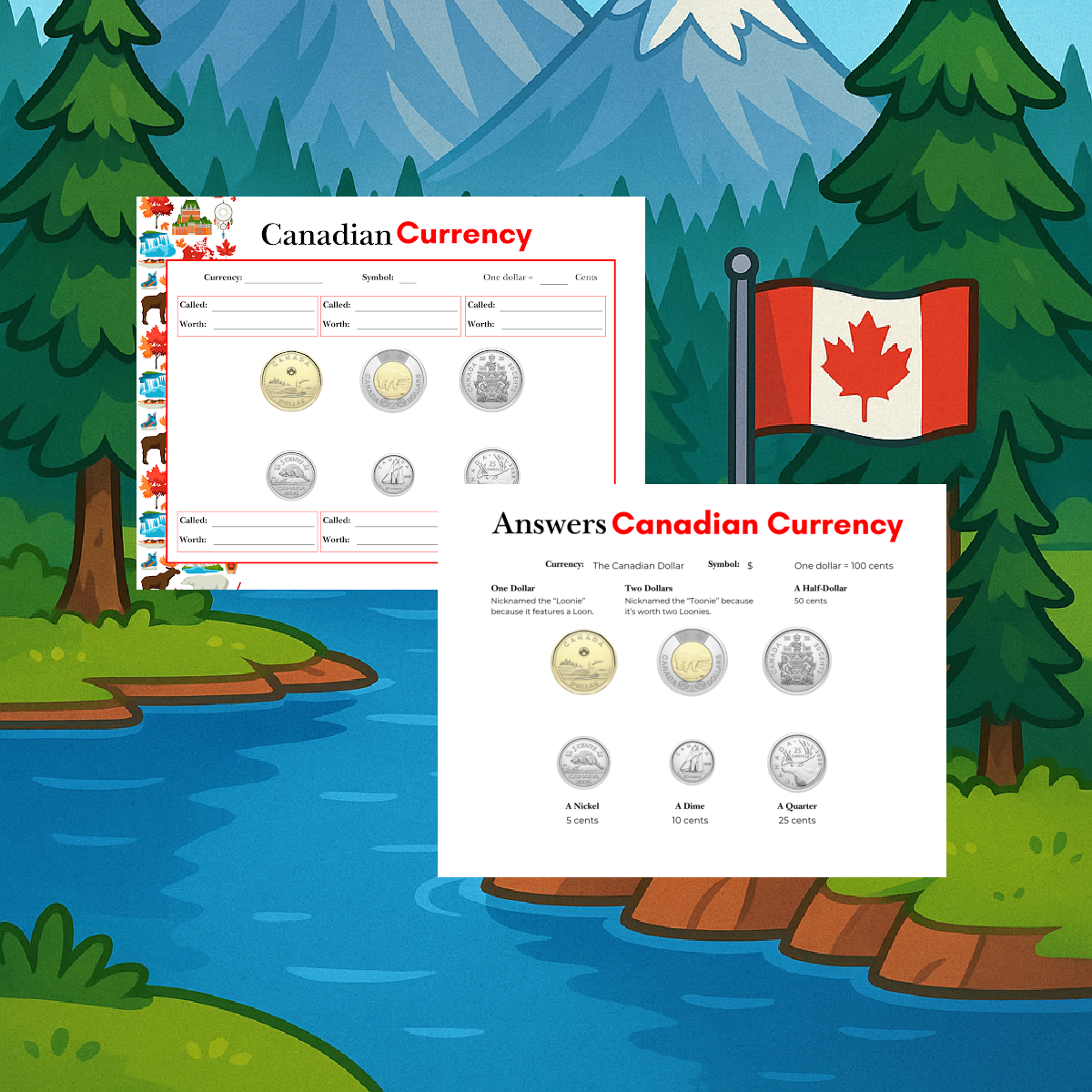 Canada Printable- Currency worksheets printed pdf file with answers- kids activities blog