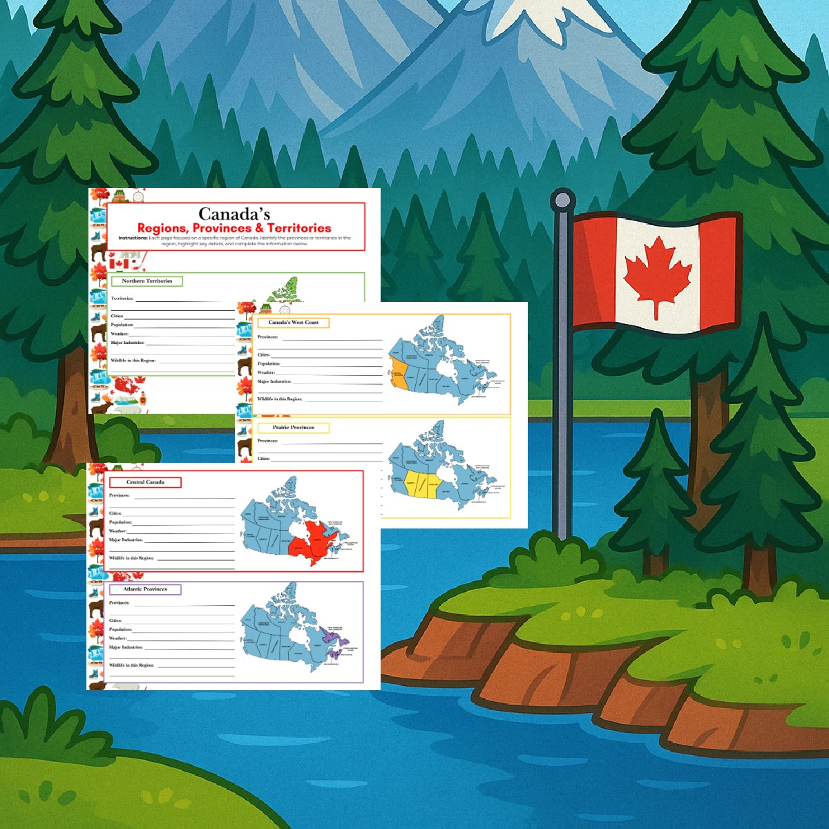 Canada Printable- regions printed pdf file with answer sheets- kids activities blog