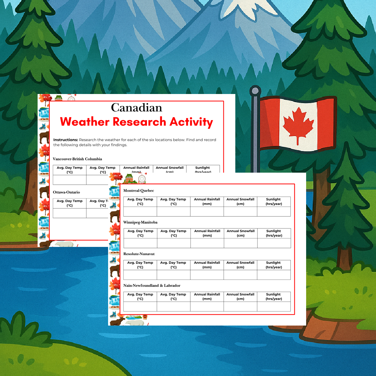 Canada Worksheets- Weather worksheets with answers printed pdf file- kids activities blog