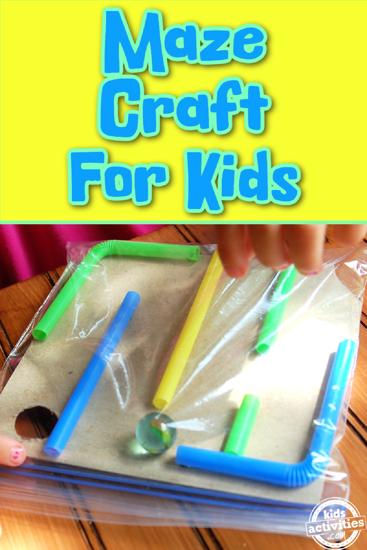 Maze Craft- with straws, marble, baggie, and cardboard with text- kids activities blog