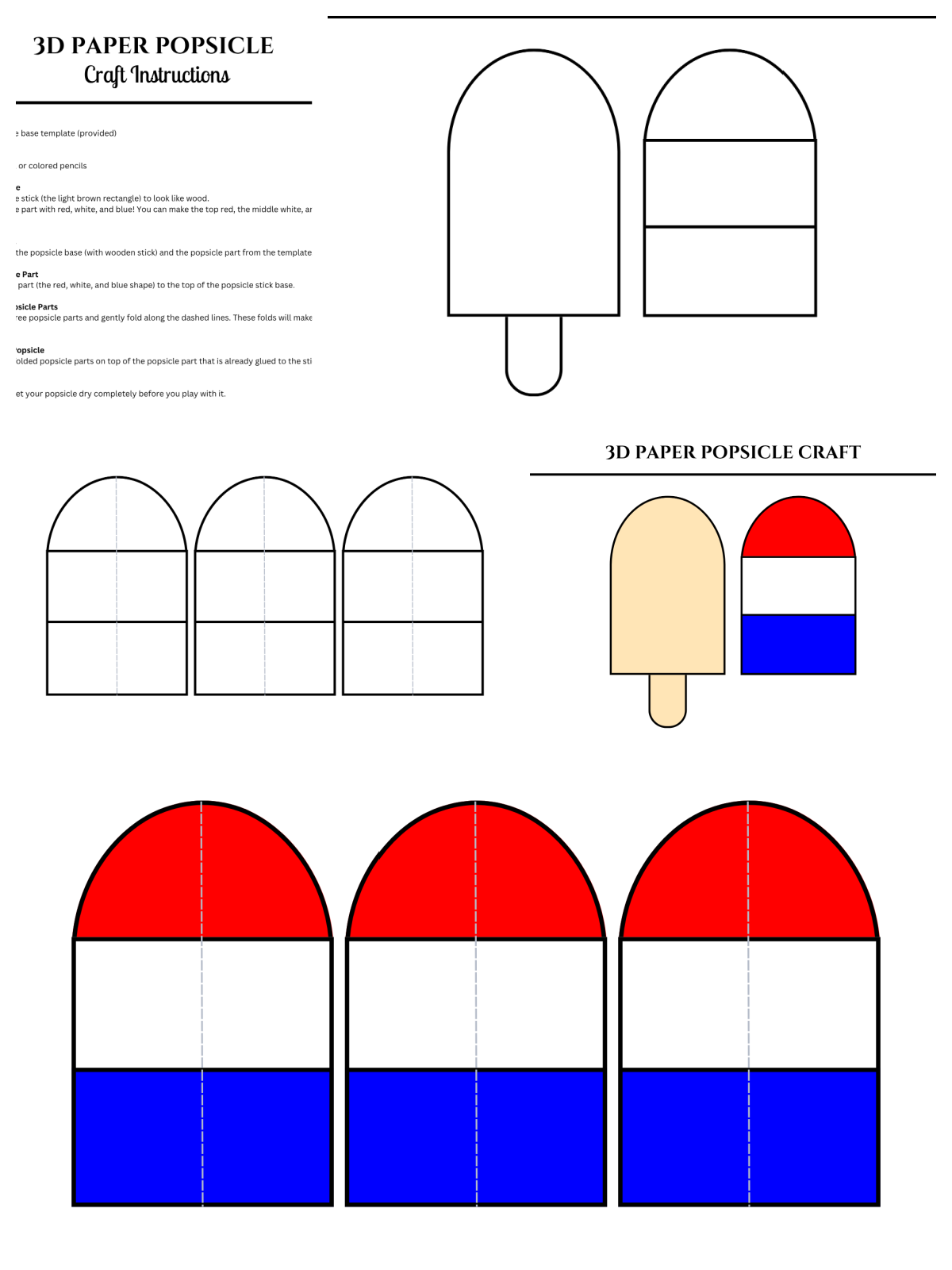 4th of July Craft- Popsicle stick colored and black and white printed pdf file with instructions- kids activities blog