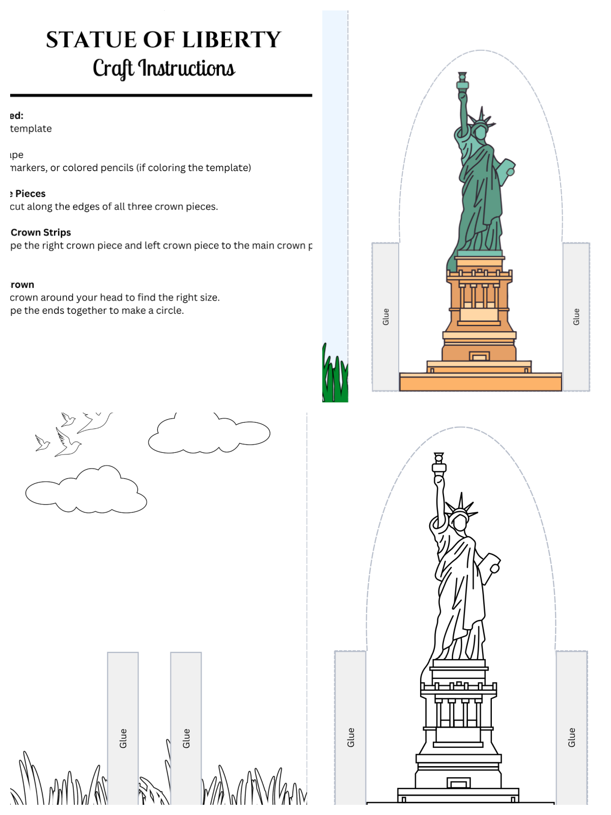 Independence Day Craft- statue of liberty colored and black and white printed pdf file- kids activities blog