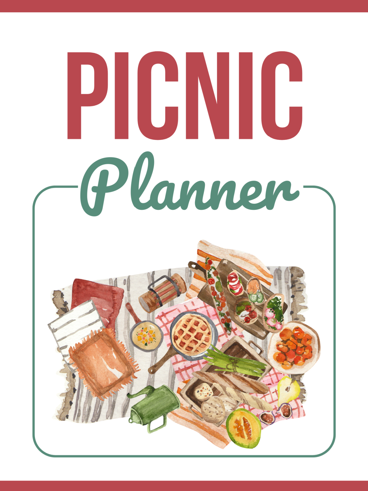 Picnic Planner- cover- with food and text printed pdf file- kids activities blog