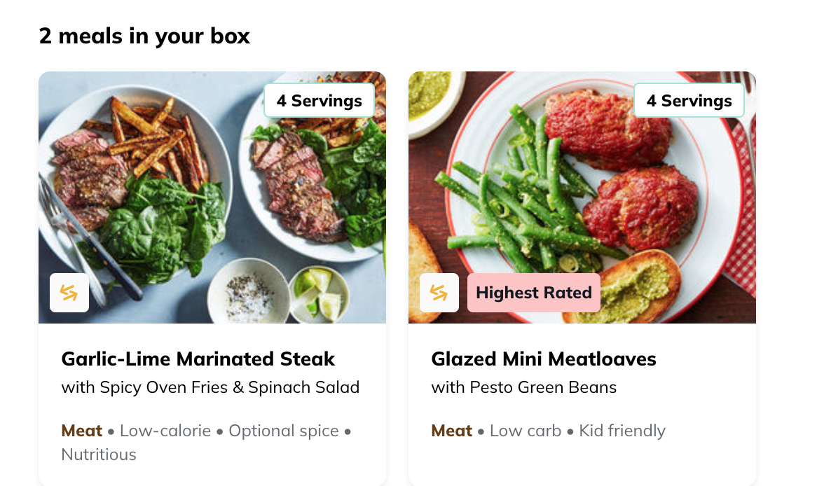 meal order from Marley Spoon with Garlic-Lime Marinated Steak and Glazed Mini Meatloaves