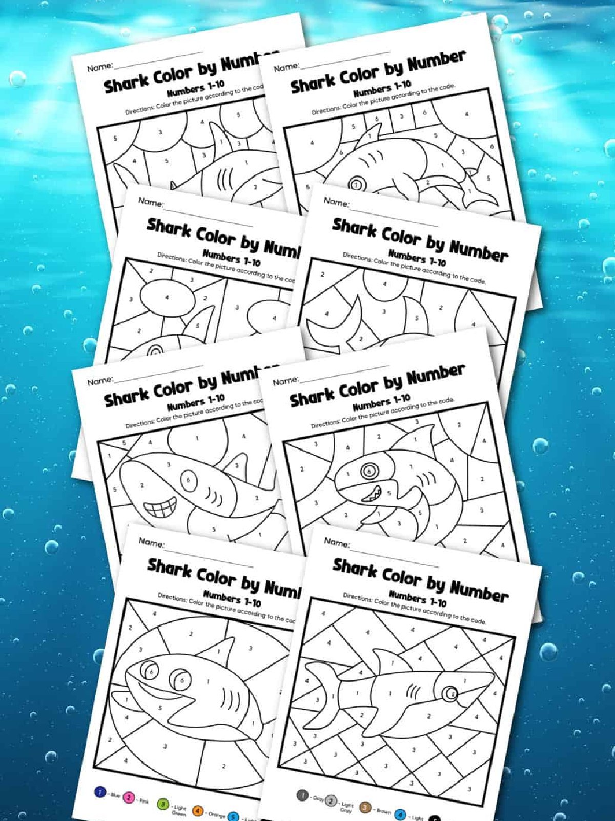 Shark Color By Number- 8 color by number printed pdf files-Kids Activities Blog