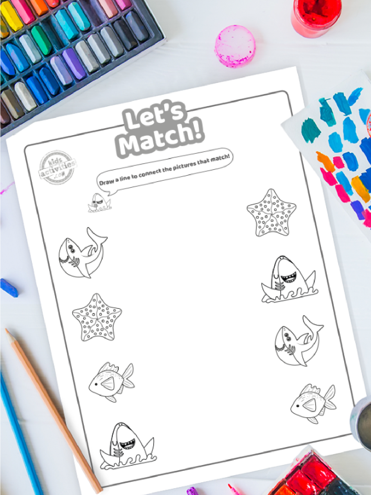 Shark Puzzles- shark let's match pages printed pdf file on colorful background-Kids Activities Blog