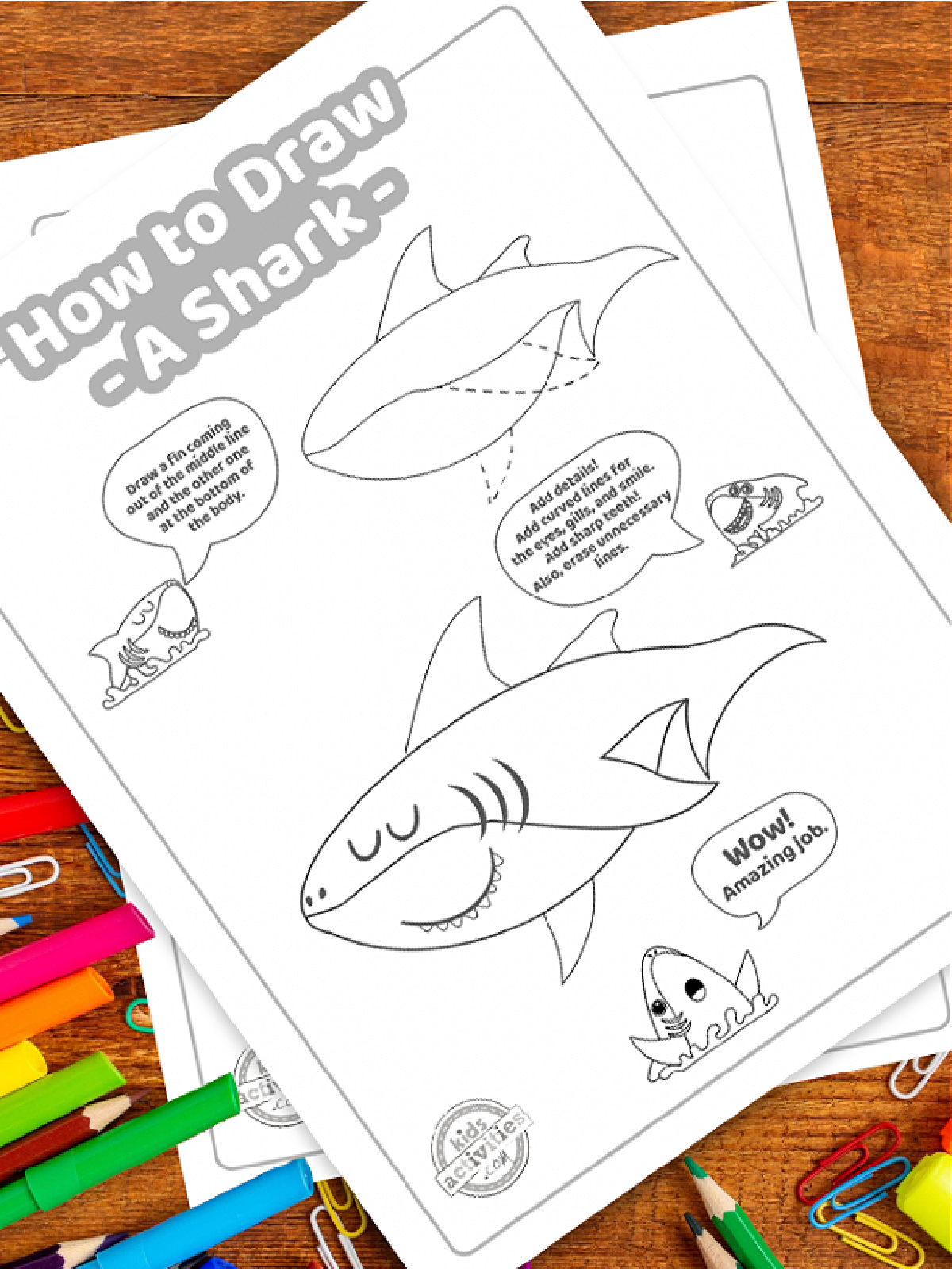 Shark Printables- How to draw a shark template step by step tutorial-Kids Activities Blog
