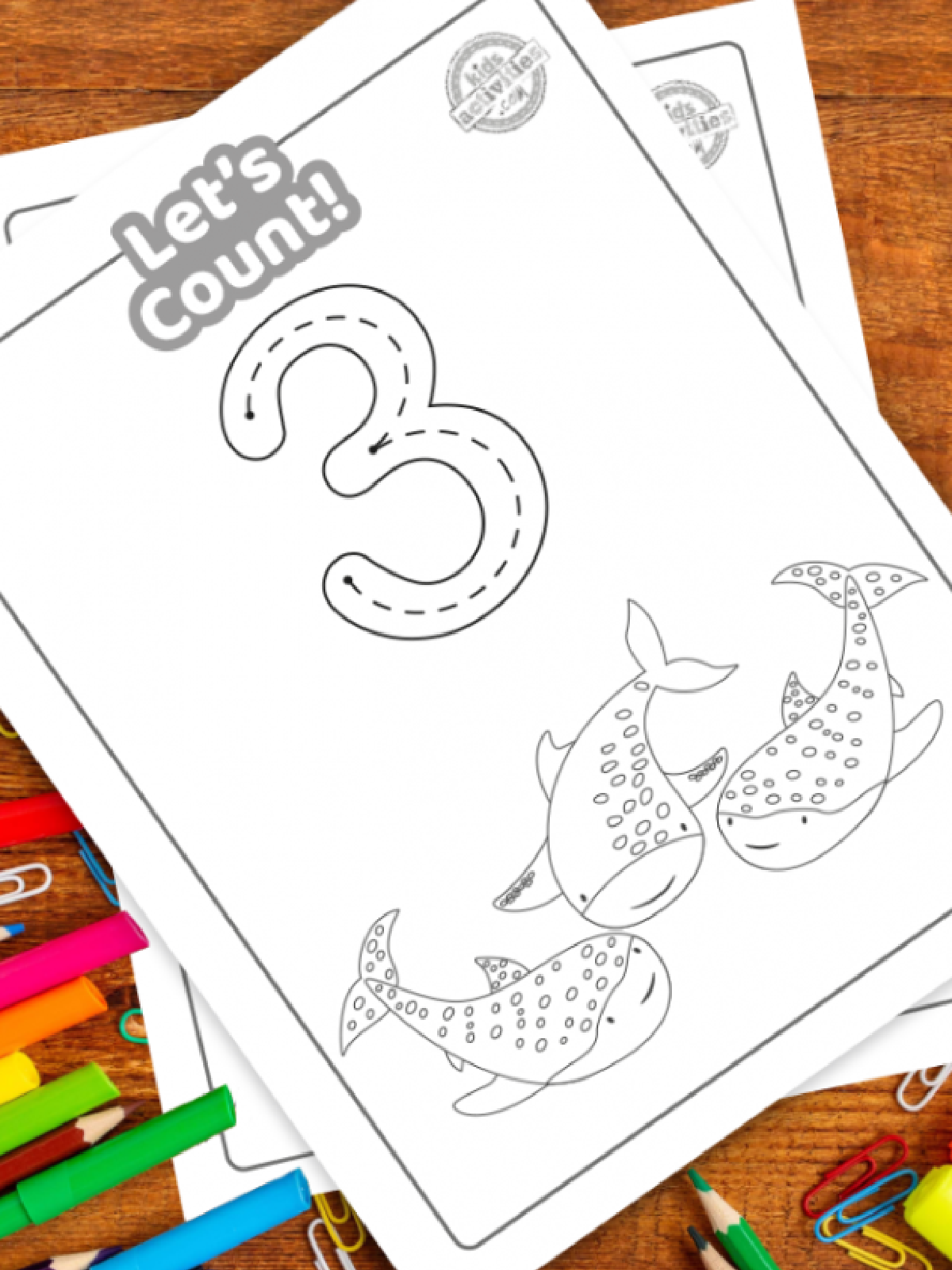 Shark Printables- Number coloring page with sharks-Kids Activities Blog