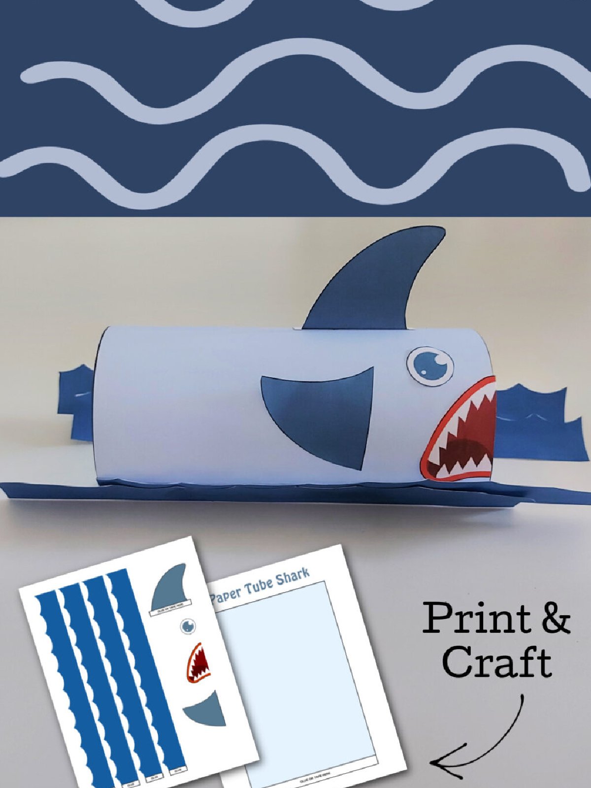 Shark Crafts- printable toilet paper tube shark craft -Kids Activities Blog