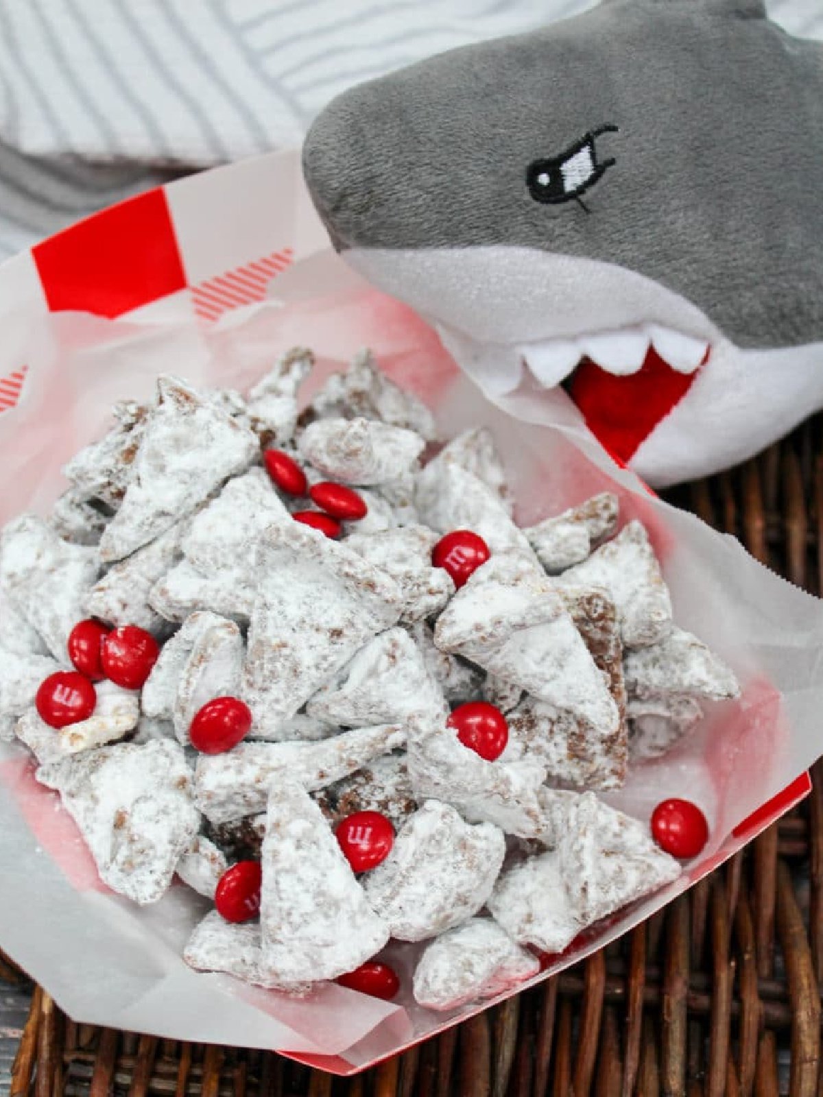 Shark Food- shark teeth made with powdered sugar and bugles with red m&ms- kids activities blog