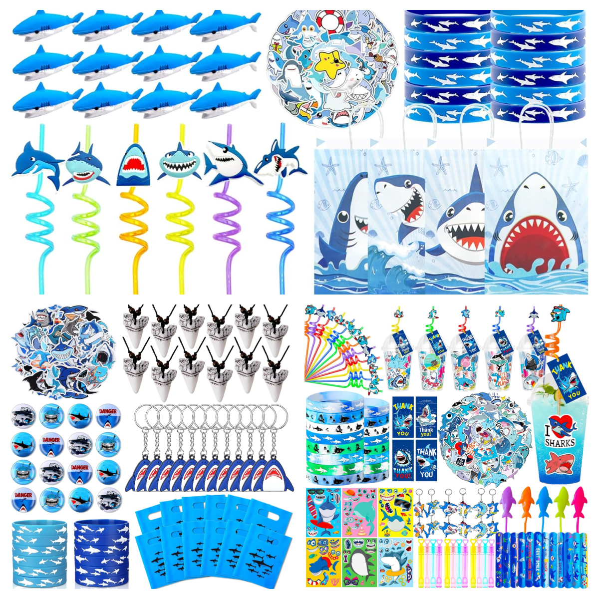 Shark Week Party Pack- toys, stickers, bracelets, straws, teeth necklaces, bubbles, keychains, cups- kids activities blog