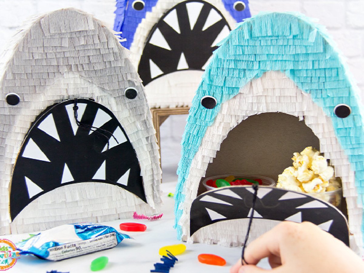 Shark Week- Homemade shark pinatas with treats inside-kids activities blog