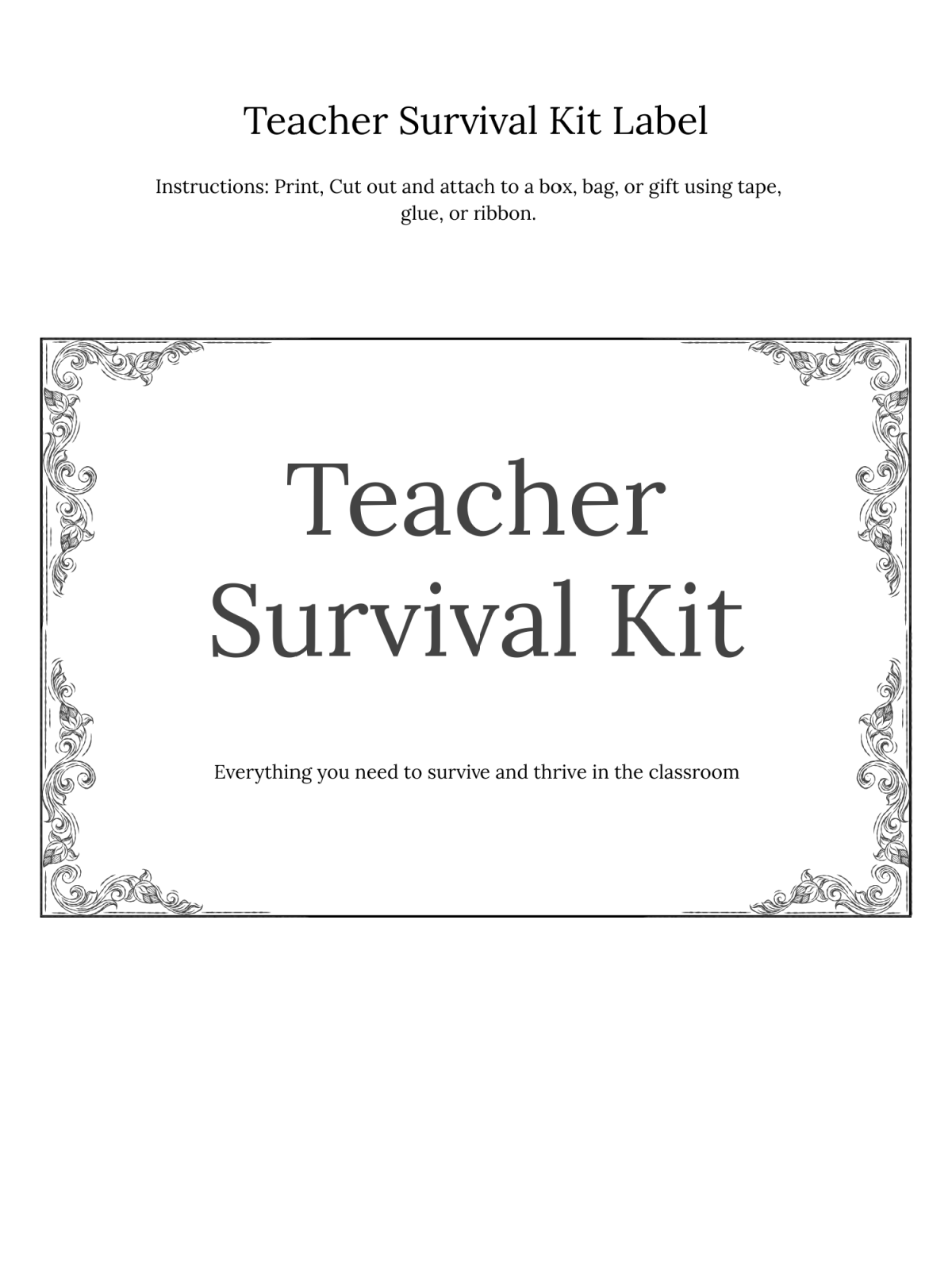 Gift For Teachers- Page 5- Label that is black and white printed pdf file simple with a border -Kids Activities Blog