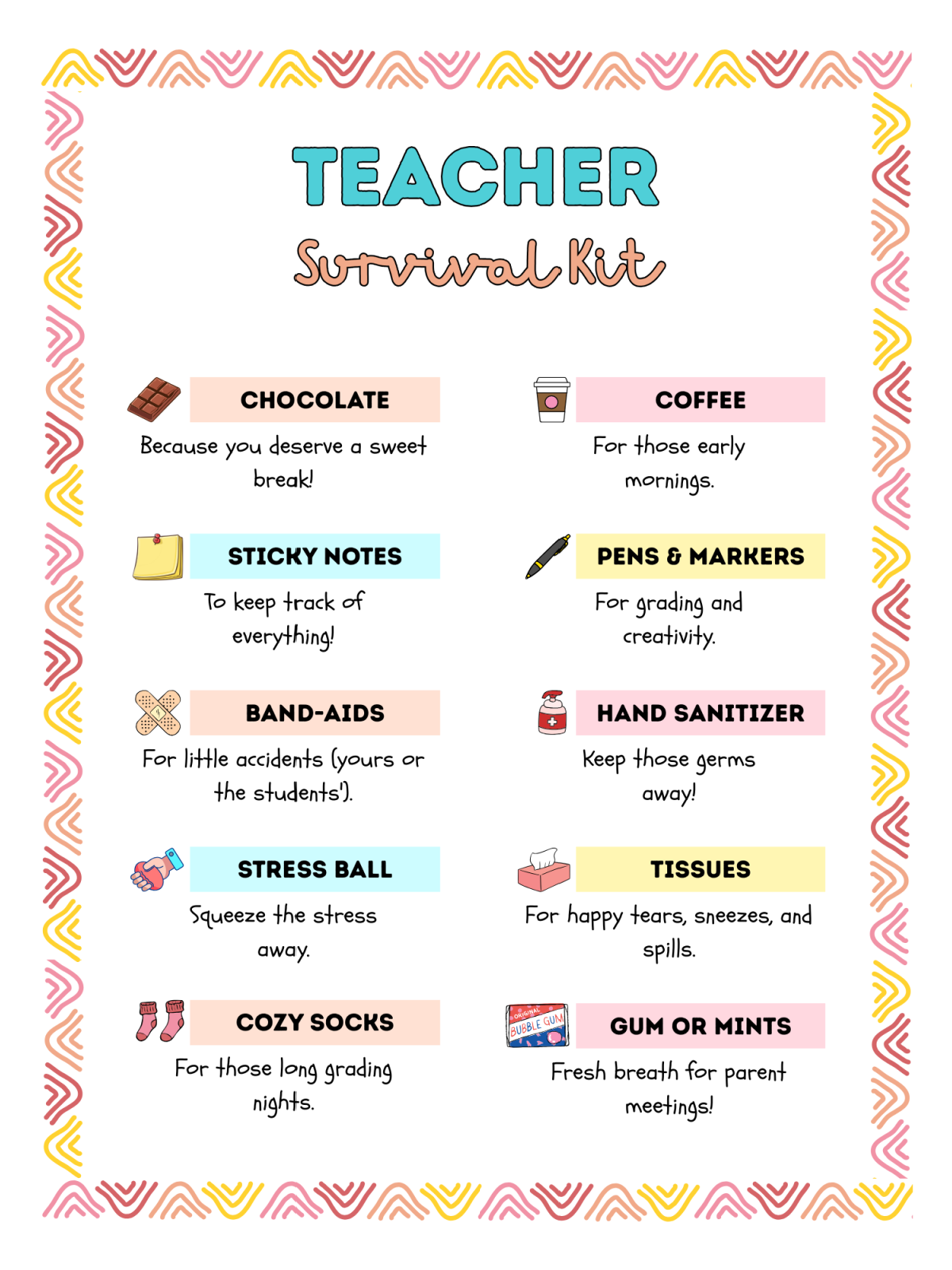 Gift For Teachers- Page 6 - Extensive colorful list printed pdf file with images, and text and border-Kids Activities Blog
