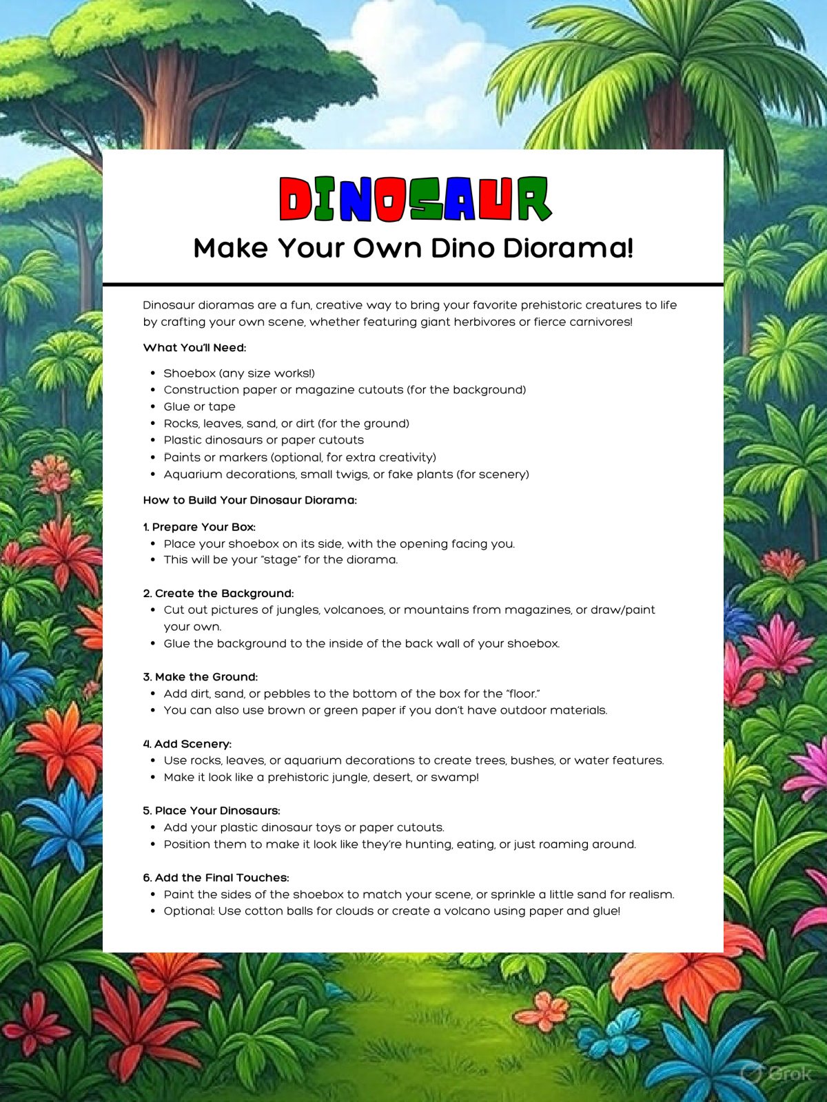 Dinosaur worksheet- instruction for dinosaur craft printed pdf sheet black and white- kids activities blog