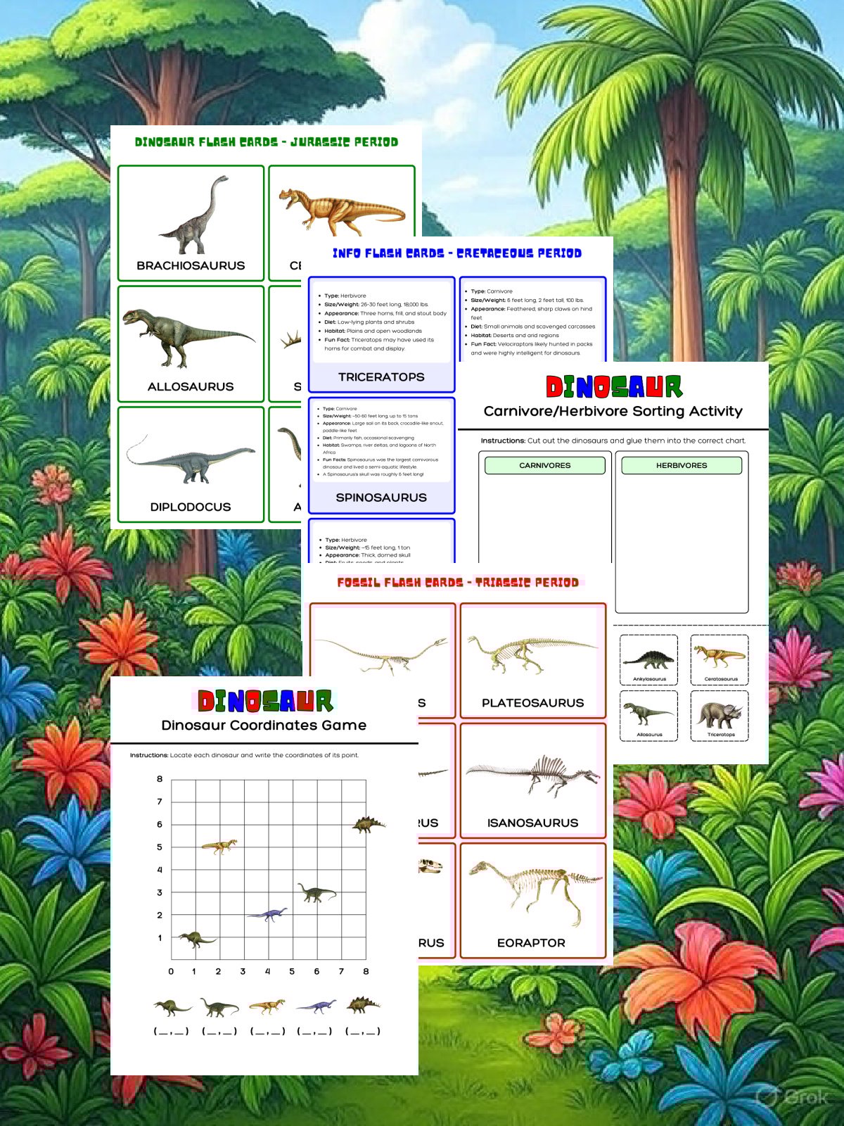 Dinosaur printable completed square with 6 printables- kids activities blog