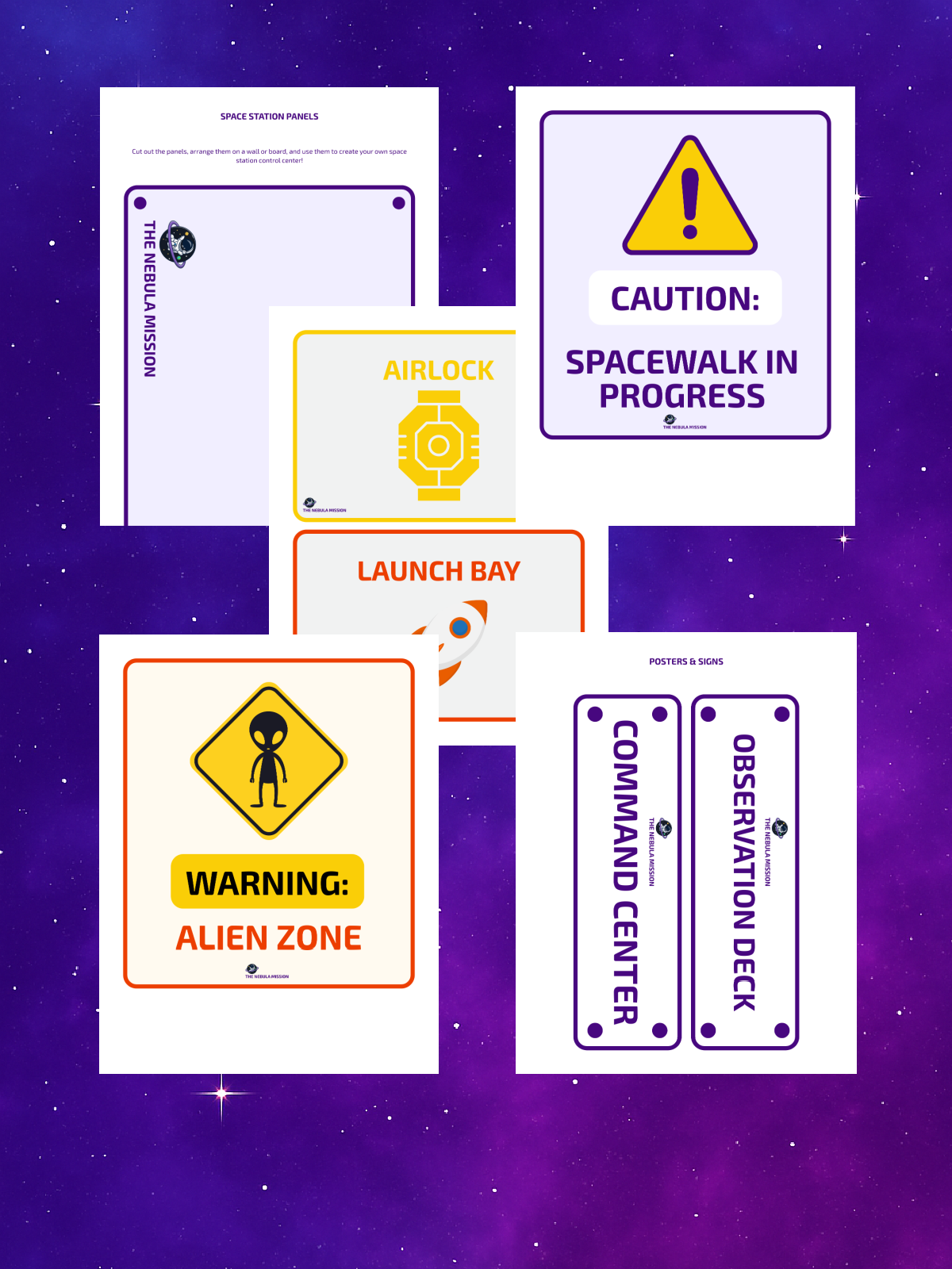 Space printables- posters printed pdf file for aliens, tags, and more- kids activities blog