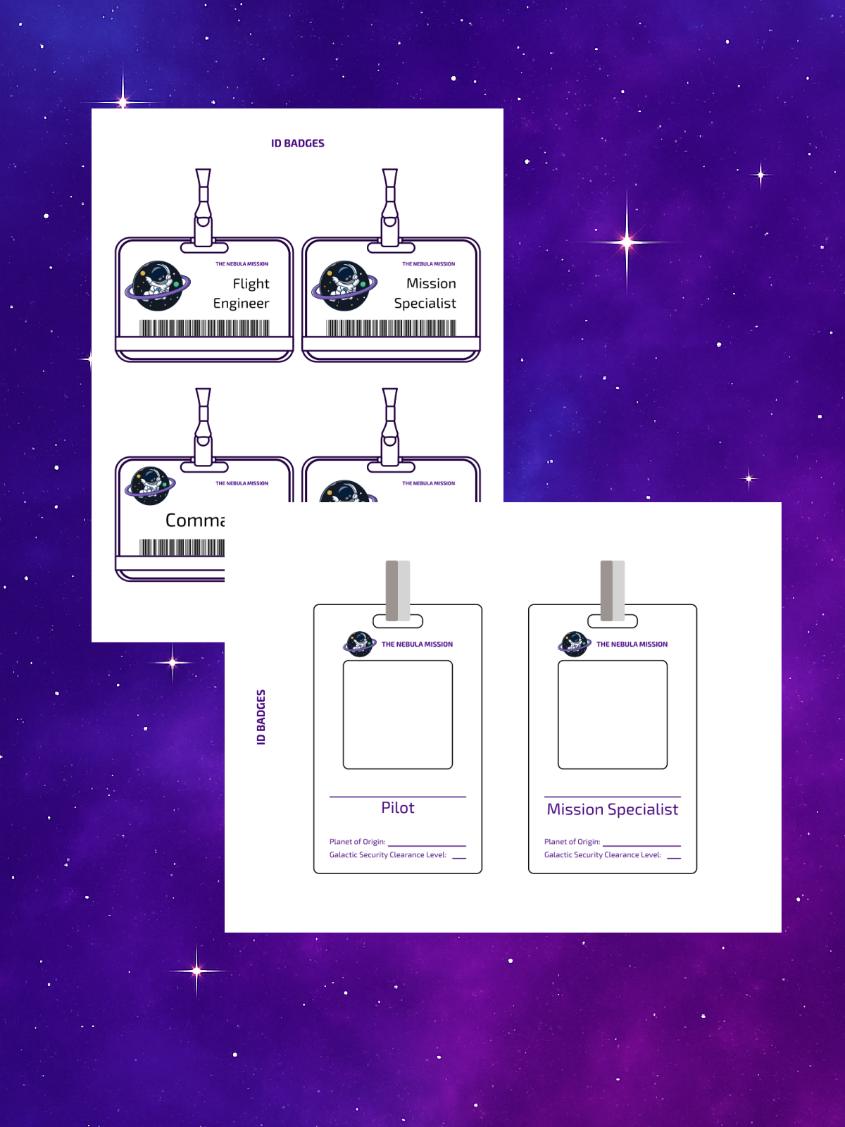 Space printables- name tags printed pdf file black and white- kids activities blog