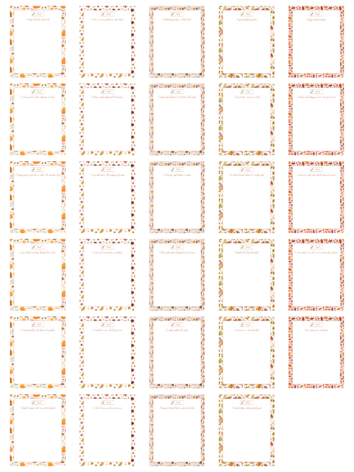 Fall Drawing Sketchbook Prompts- drawing prompts with decorated backgrounds and text printed pdf file - Kids Activities Blog