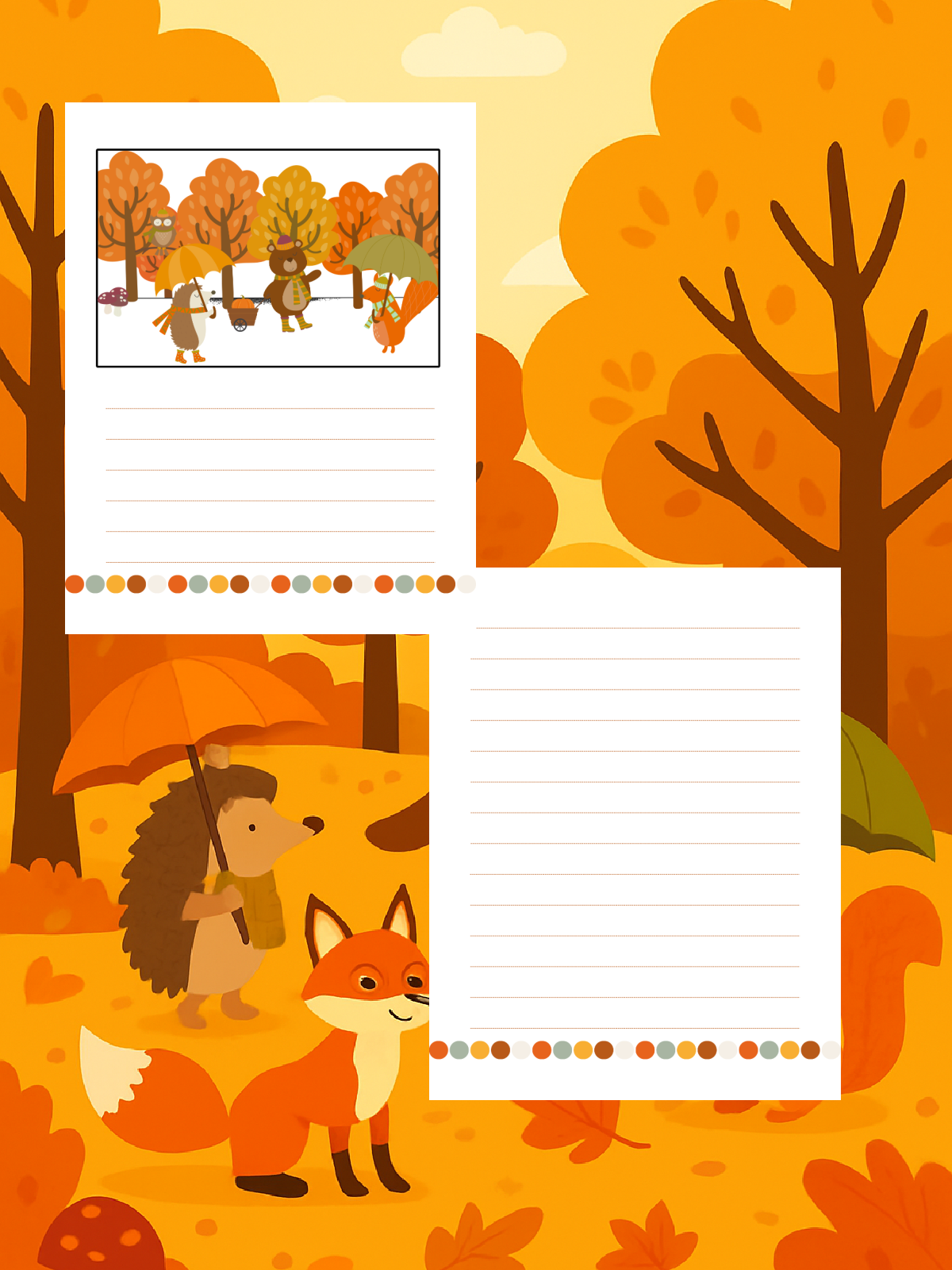 Writing Prompt- Bear writing prompt with a blank page colored printed pdf file against an autumn background- Kids Activities Blog