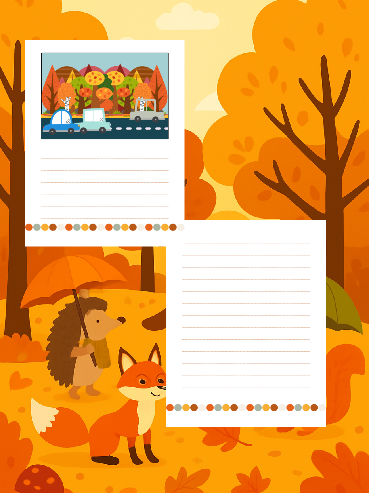 Writing Prompt- Road trip writing prompt with a blank page colored printed pdf file against an autumn background- Kids Activities Blog