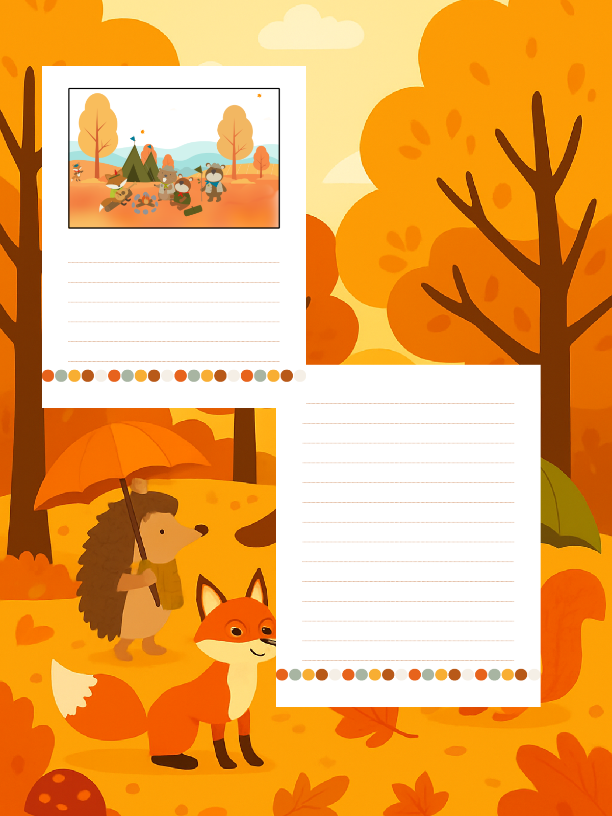 Writing Prompt- Camping writing prompt with a blank page colored printed pdf file against an autumn background- Kids Activities Blog