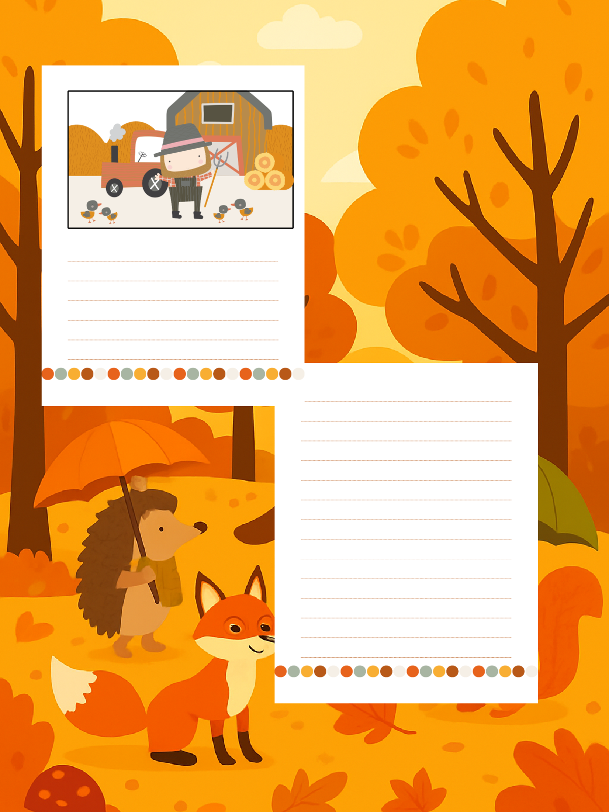 Writing Prompt- Farming writing prompt with a blank page colored printed pdf file against an autumn background- Kids Activities Blog