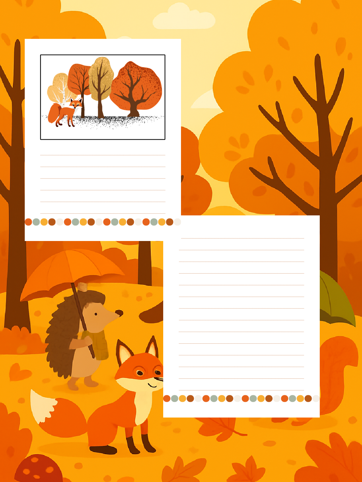 Writing Prompt- Fox writing prompt with a blank page colored printed pdf file against an autumn background- Kids Activities Blog