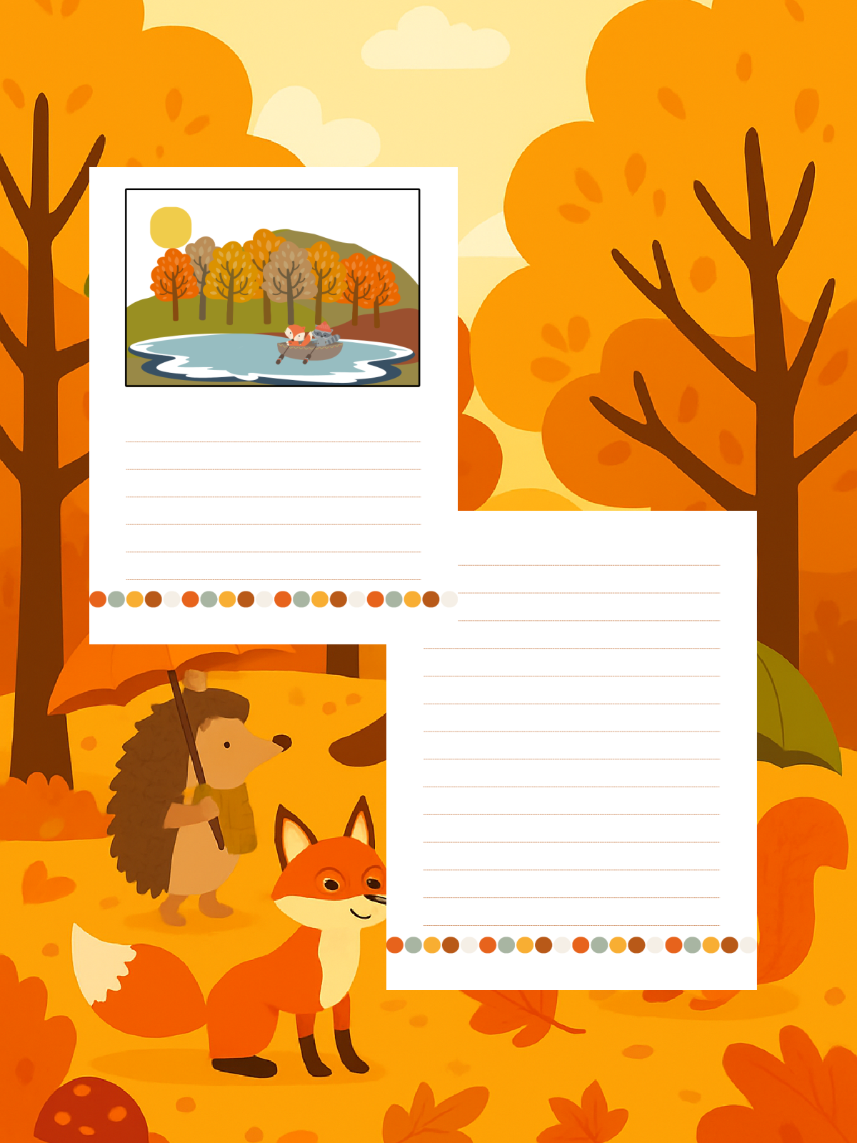 Fall Writing Prompt- Canoe writing prompt with a blank page colored printed pdf file against a fall background- Kids Activities Blog