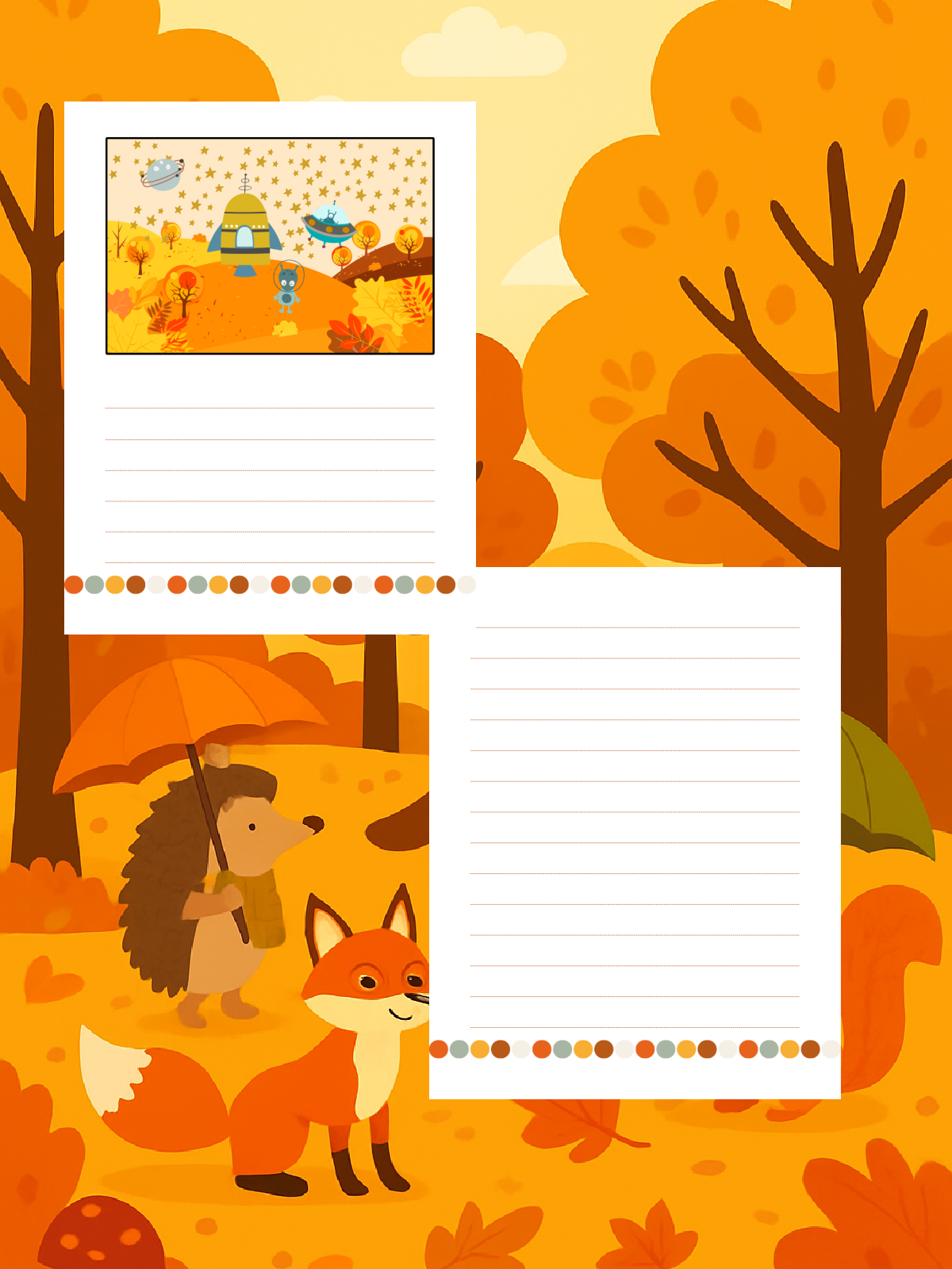 Fall Writing Prompt- alien writing prompt with a blank page colored printed pdf file against a fall background- Kids Activities Blog