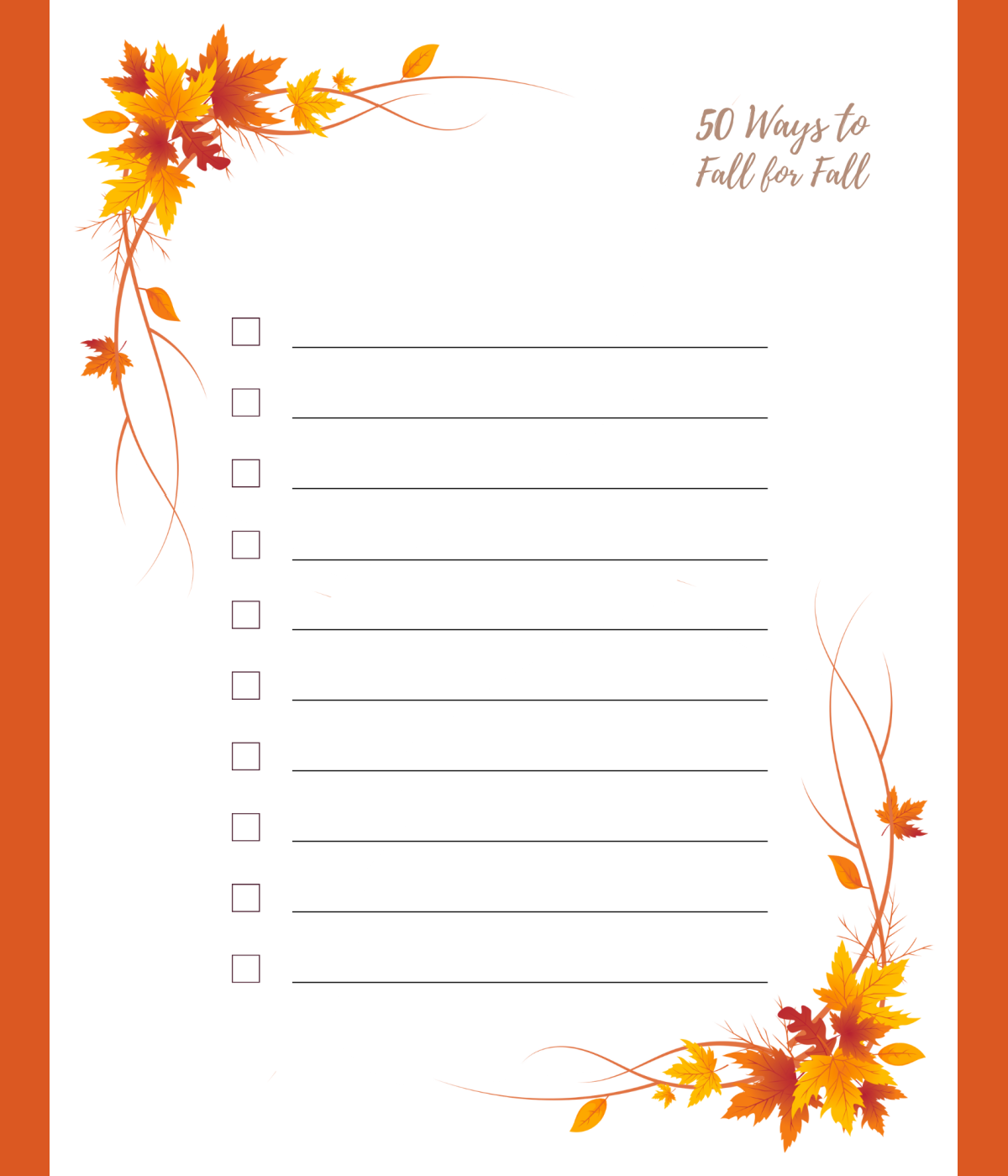 Fall printables- orange and white blank with boxes and some text printed pdf file- kids activities blog