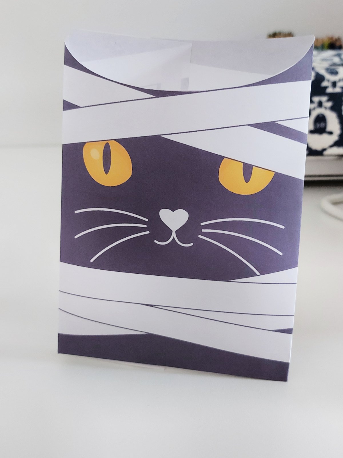 Halloween Treat Bag- Cat with mummy tape on it- kids activities blog