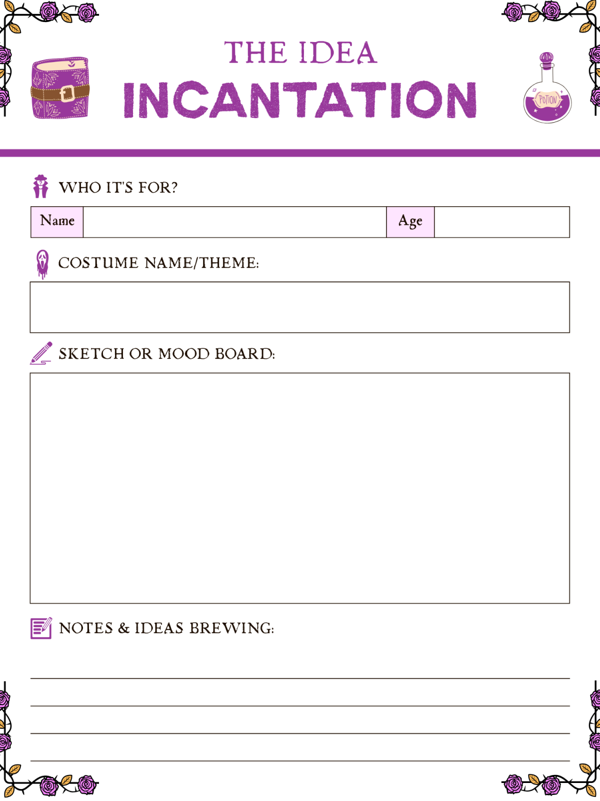 Halloween Planner- Idea page with images and text printed pdf file- Kids Activities Blog