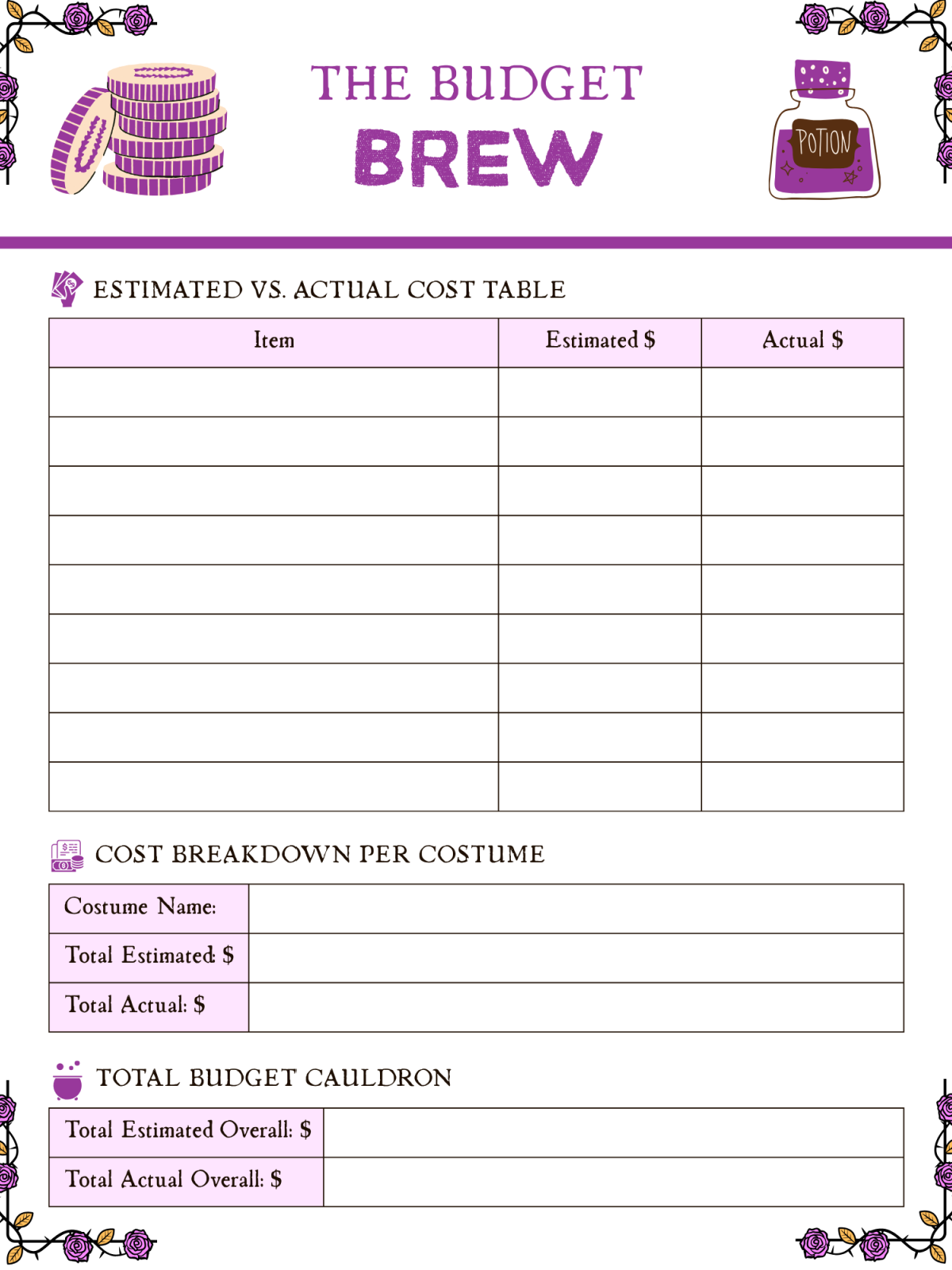 Halloween Planner- money, halloween items, in purple with boxes printed pdf file - Kids Activities Blog
