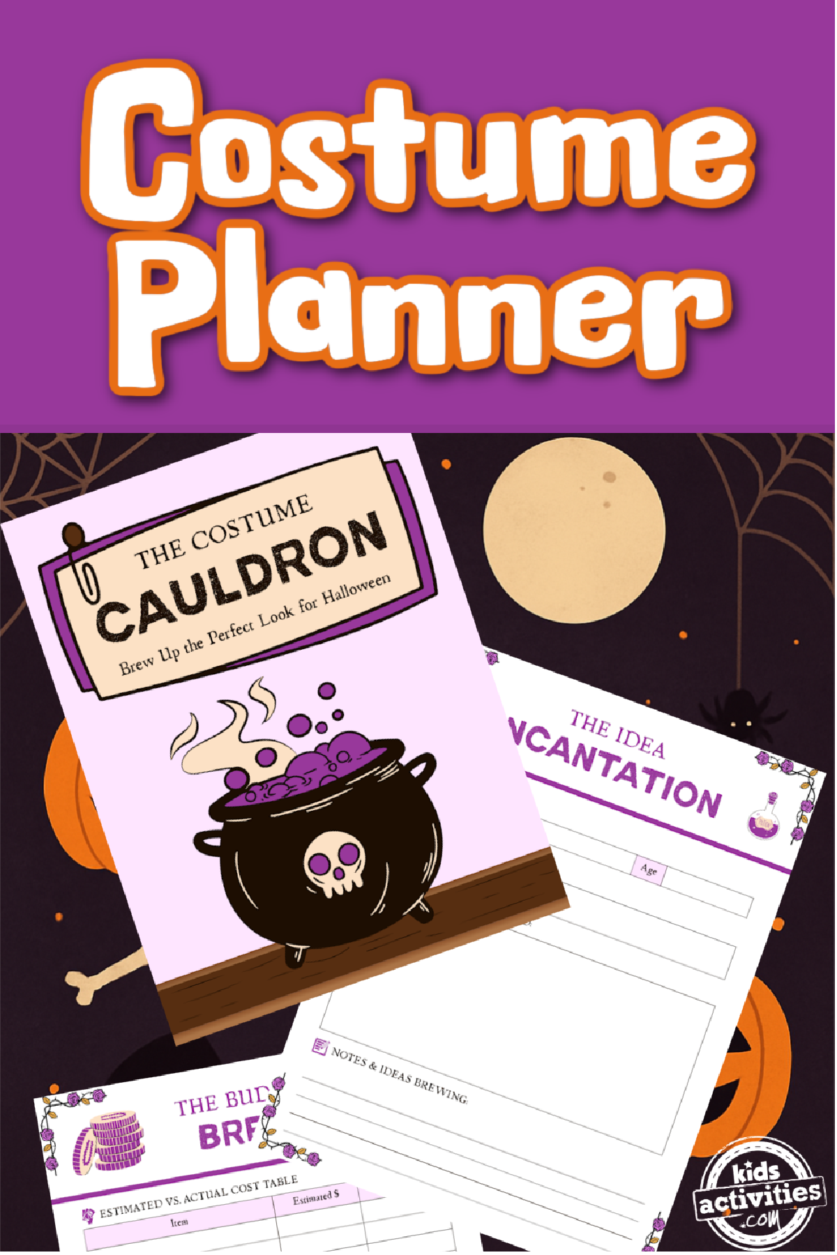 Halloween Printable Planner- printed pdf pages with purple text on a halloween background- kids activities blog