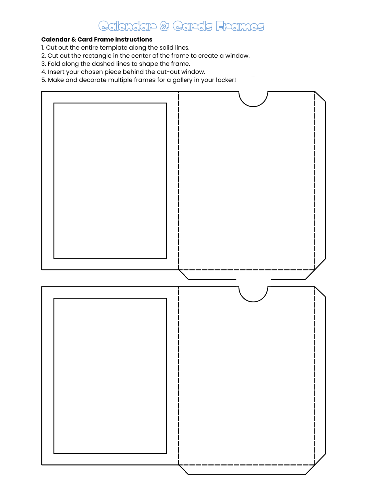 Locker Decor- Calendar frame black and white printed pdf file with instructions- Kids Activities Blog