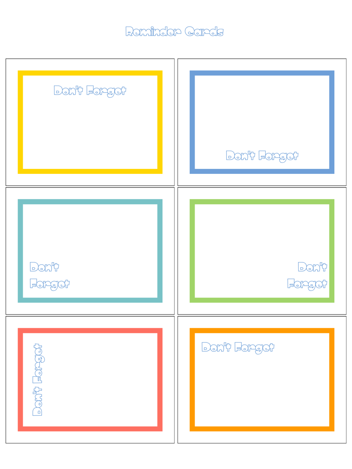 Locker Printable- reminder cards with colorful writing and borders printed pdf file - Kids Activities Blog