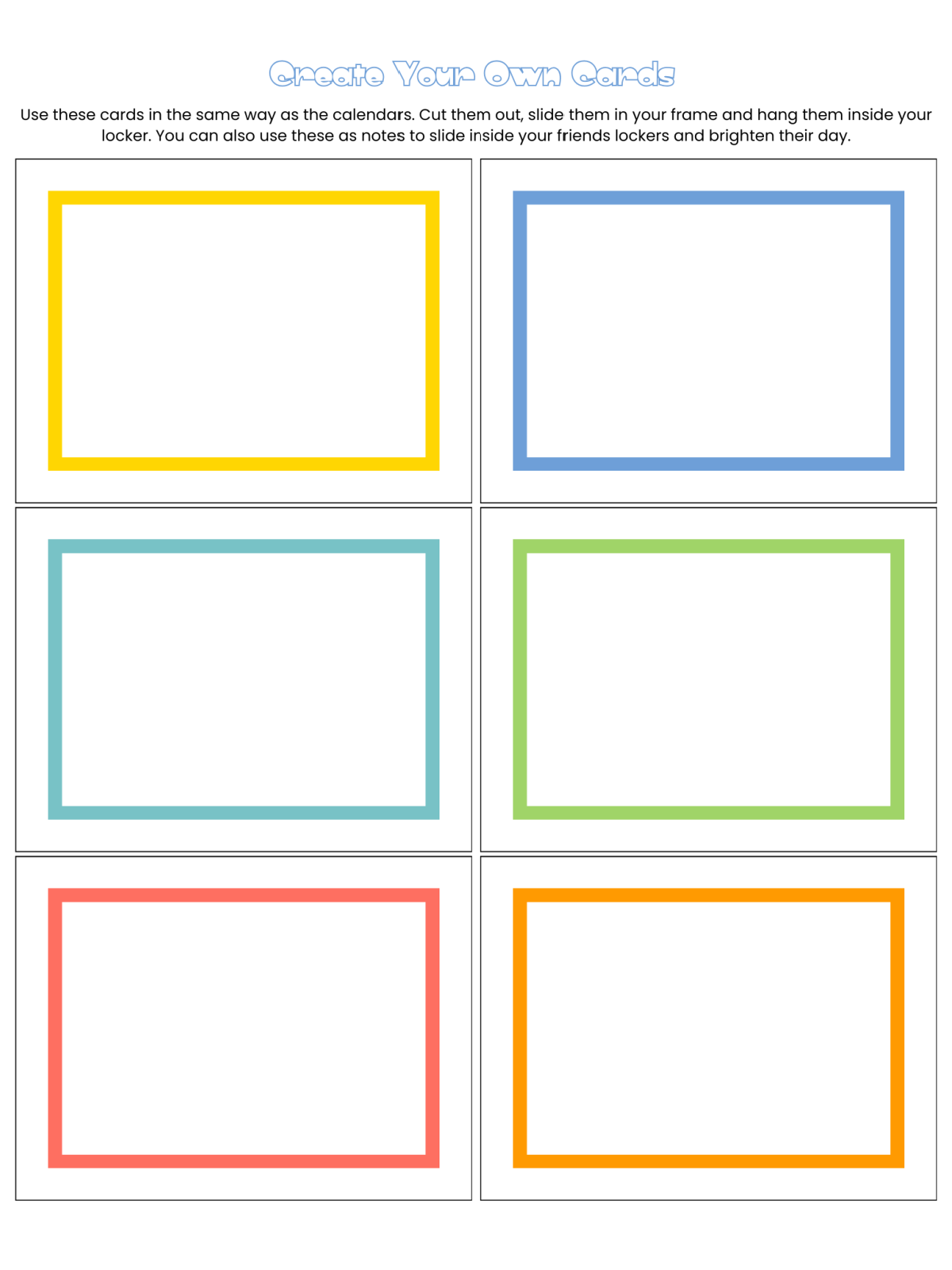 Locker Printable- Colorful bordered cards printed pdf file- Kids Activities Blog