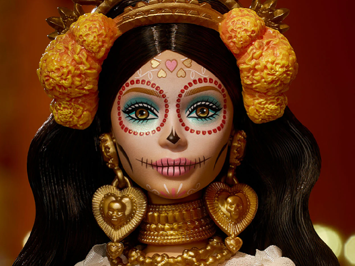 Day of the Dead Barbie-close up to barbies face with face paint and accessories and crown - Kids Activities Blog