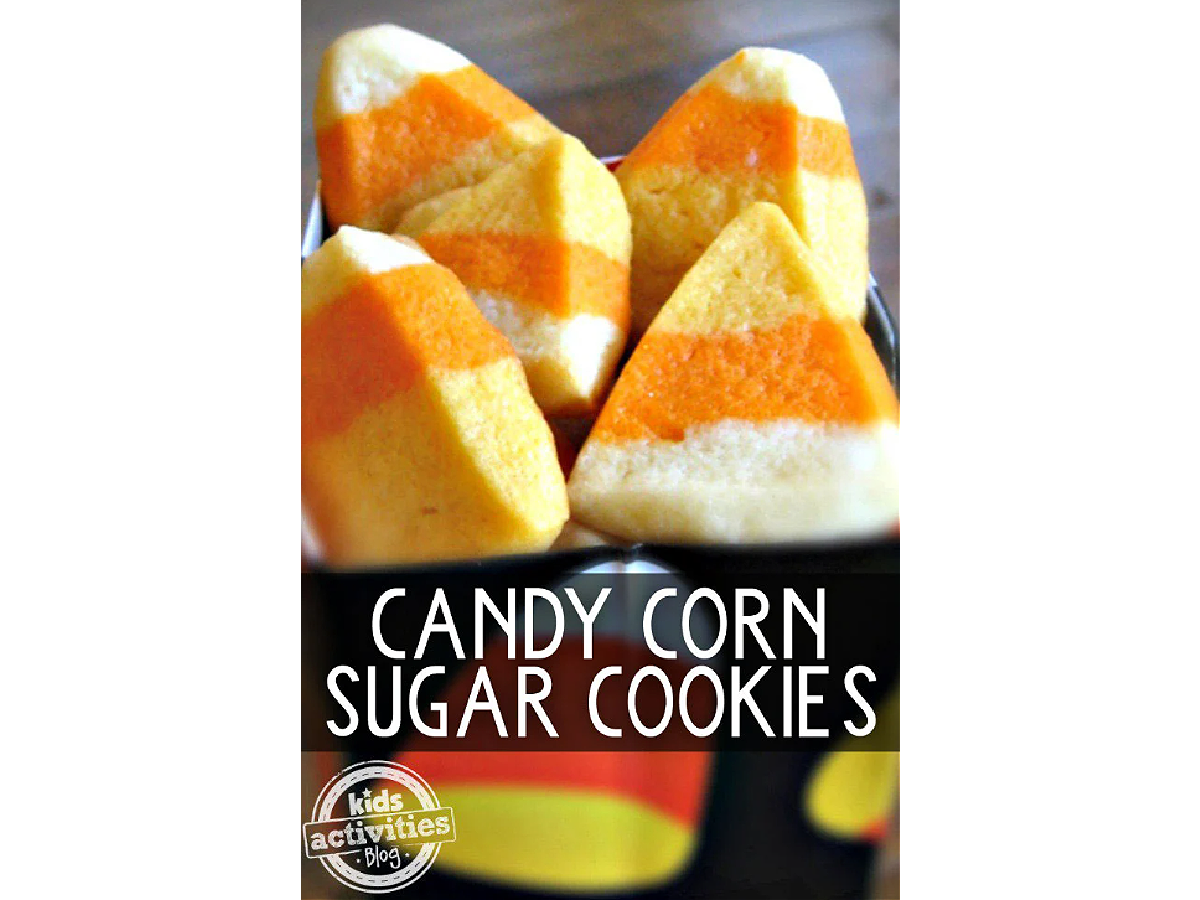 Halloween Recipes- sugar cookies that look like candy corn -Kids Activities Blog