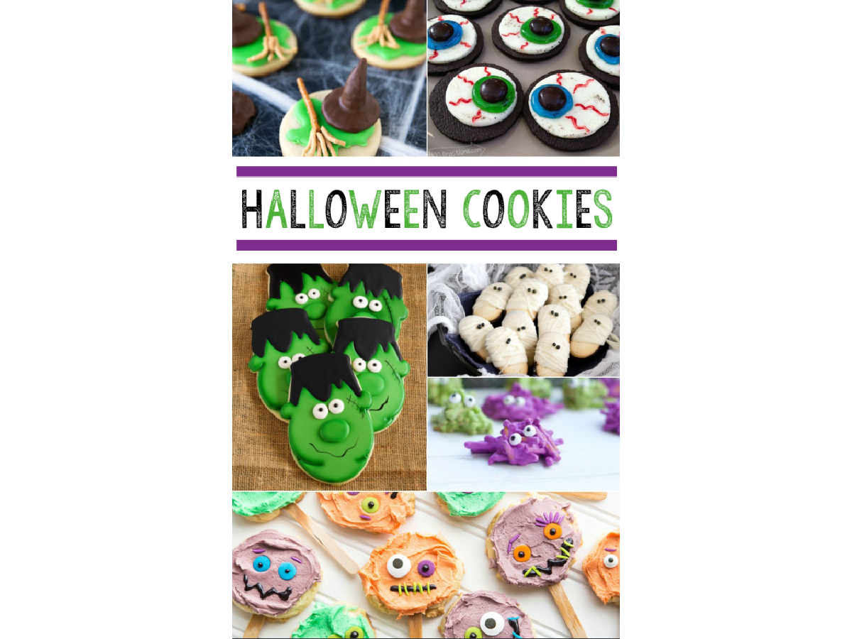Halloween Recipes- collage of monster halloween cookies and text -Kids Activities Blog