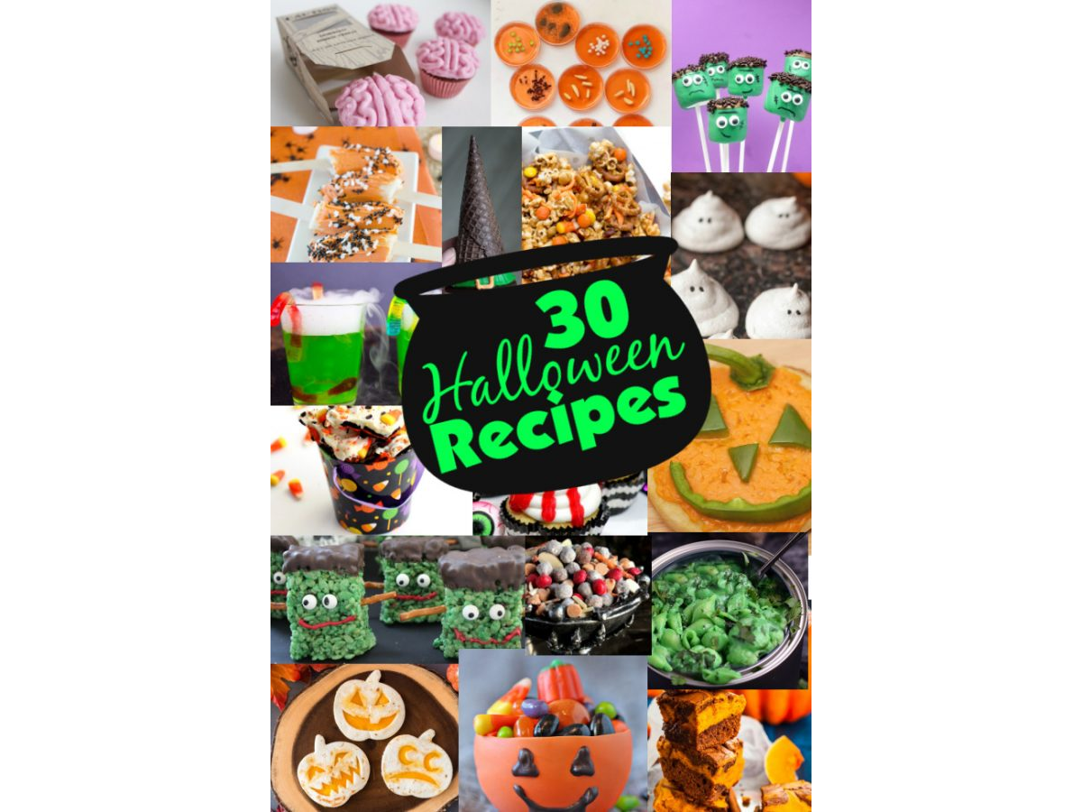 Halloween Recipes- text with collage of recipes -Kids Activities Blog
