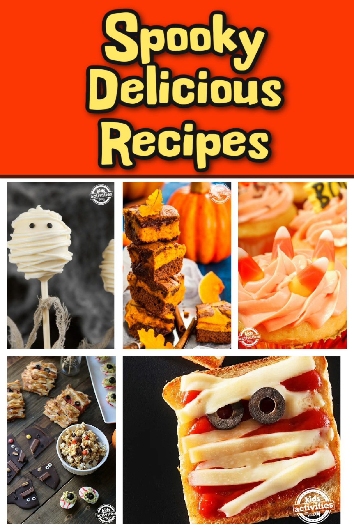 Collage of Halloween recipes with text- kids activities blog