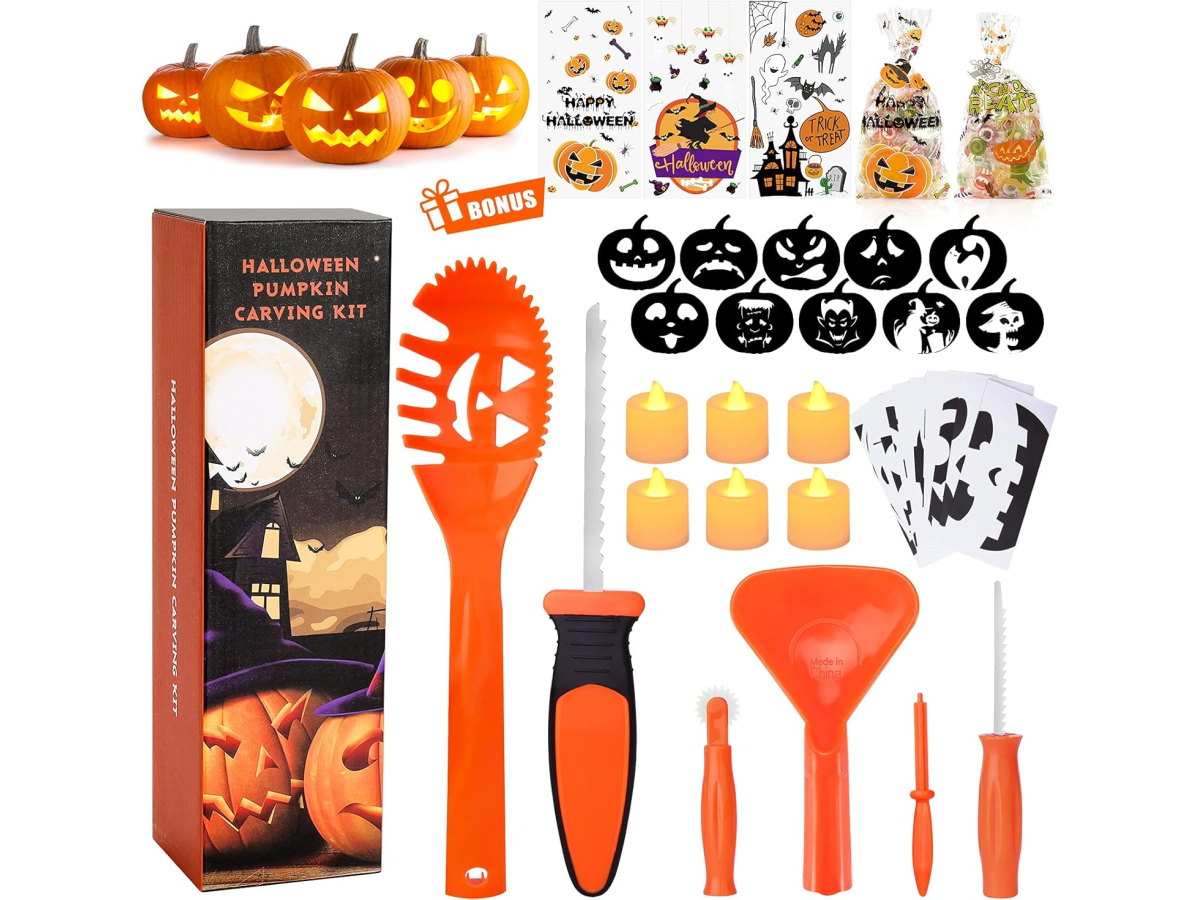 Pumpkin Carve Kit- kids set with tools templates and candles and stickers-Kids Activities Blog