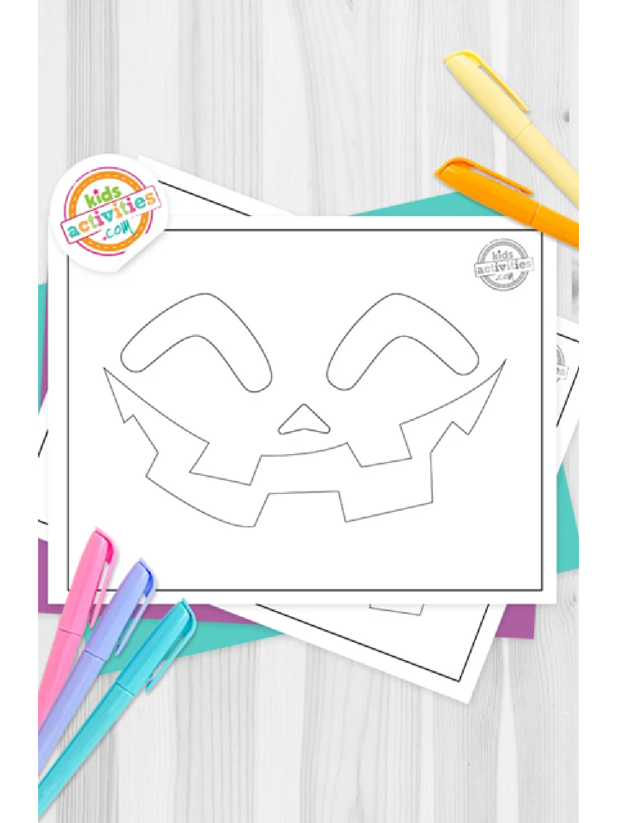 Pumpkin Carving Template- jack o lantern face with colorful accessories -Kids Activities Blog