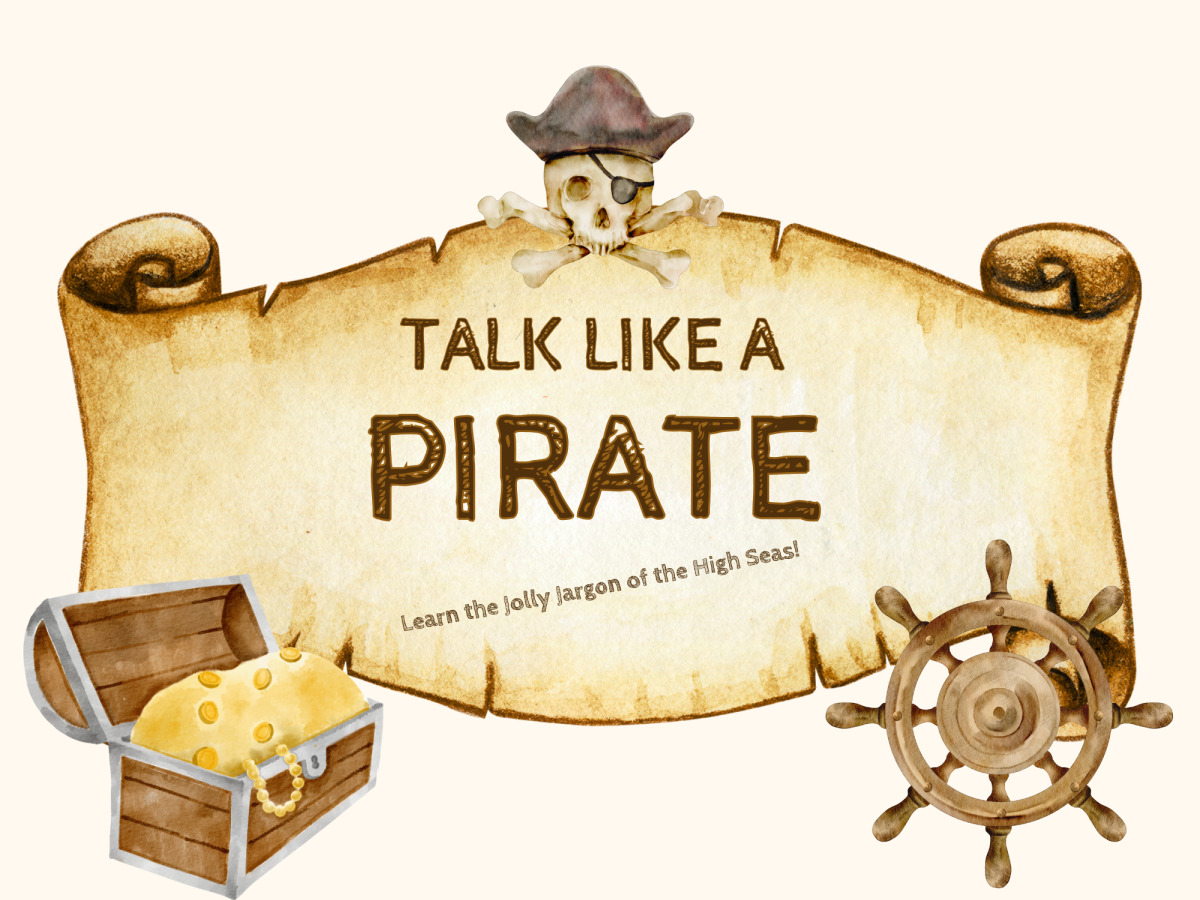 International Talk Like A Pirate Day- Cover with skulls, gold, and wheel with text printed pdf file- Kids Activities Blog