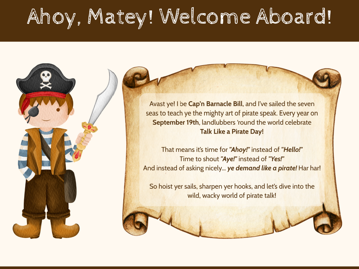 International Talk Like A Pirate Day- Introduction page with pirate and text printed pdf file- Kids Activities Blog
